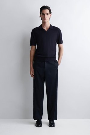 COS Men's Polo Slim In Lana Merino Con Scollo Aperto in Blu