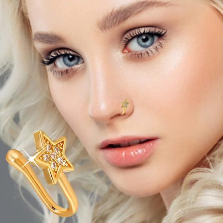 Glänsande Rhinestone Nose Rings Hoops Fake Clip On Circle Piercings
