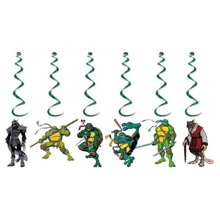 6 kpl Ninja Turtles -teemaiset juhlatarvikkeet, spiraalikoristeet syntymäpäiväjuhliin