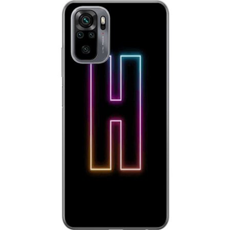 Kompatibel Mobilcover til Xiaomi Xiaomi Redmi Note 10 Minimalistisk neonbogstav H i farveskiftende lys mod sort baggrund med moderne typografisk føle