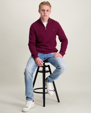 Polo Ralph Lauren Cable-Knit Cotton Quarter-Zip Sweater Rood Truien Jongens - Kids Brand Store