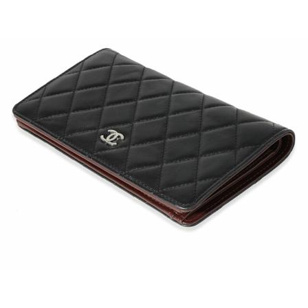 Chanel Vintage, Chanel Black Quilted Lambskin Yen Wallet Zwart, Dames, Maat:ONE Size