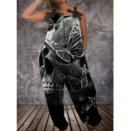 Halloween-haalarit naisten pääkallo printed löysä istuvuus rento casual ruokalappu baggy laukku haaremihousut style 7 2XL