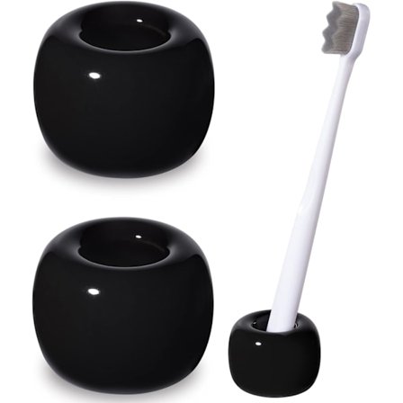 Snygg Mini Tandborsthållare i Keramik för Badrum Topp Svart 2-Pack