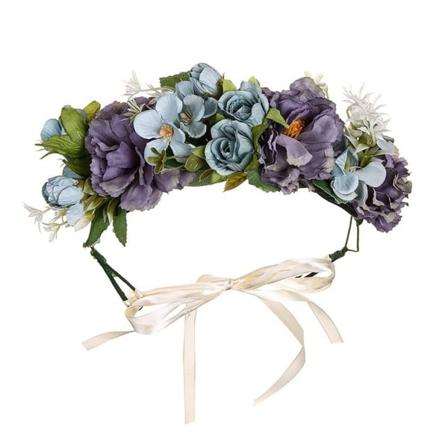 Blomster pandebånd Bohemian Flowers Wreath BLÅ Blue