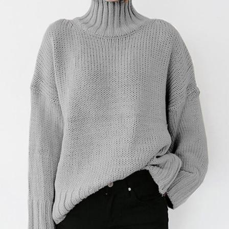 Enfärgade Stickade Tröjor För Damer Turtle Neck Plain Pullover