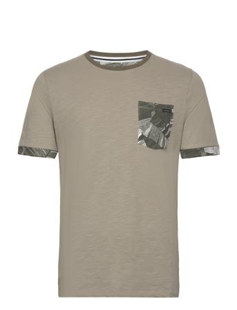 Slub Contrast Pocket Tee S/S T-shirts Short-sleeved Kakigrønn Lindbergh*Betinget Tilbud