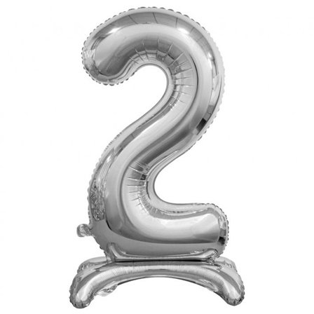 Stående Sifferballong Silver "0-9" Siffra 2