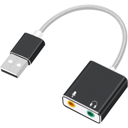 Aluminium USB extern stereoljudkortsadapter, nylon USB ljudadapter med hörlurs- och mikrofonuttag