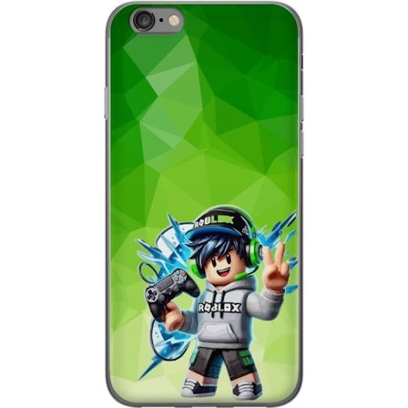Kompatibel Mobilcover til Apple iPhone 6 Roblox-inspireret gamerfigur med headset, controller og energiske effekter mod grøn baggrund