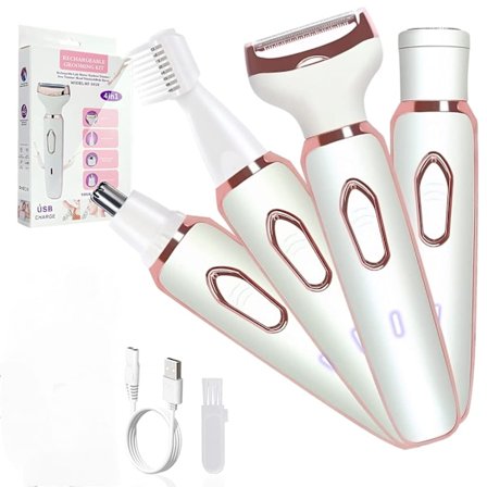 Elektrisk damebarbermaskine, damebarbermaskiner til barbering trådløs 4-i-1 barbermaskine til kvinder ansigt, ben og armhule, bærbar bikin trimmer våd