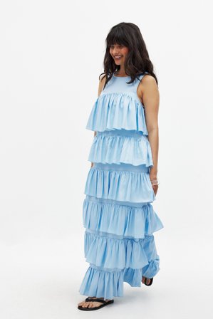 Handpicked x NA-KD - Maxikjole med volangdetaljer - Kjoler til konfirmasjon - Blå - EU 42