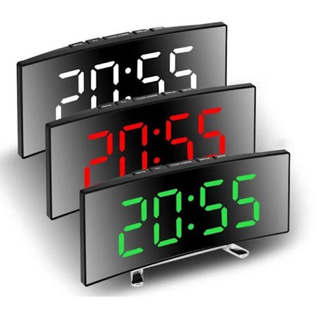 Electric Alarm Clock for Bedrooms Digital Clock Modern Curved Design LED Clocks
