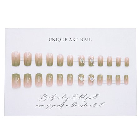 Grøn Gradient Sommerfugl Falske Negle - Elegant Mellemlang