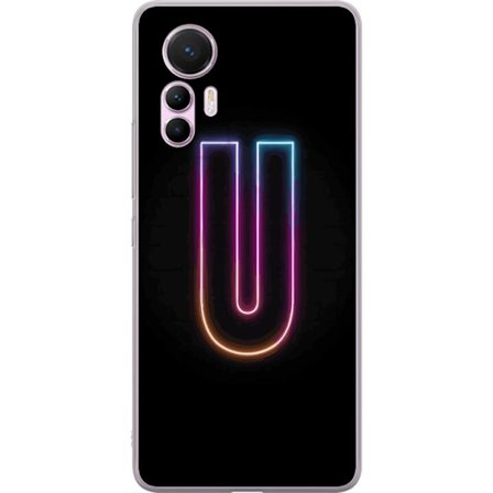 Yhteensopiva Puhelinkuori Xiaomi Xiaomi 12 Lite Minimaalinen neonkirjain U kirkkaalla valaistustehosteella mustaa taustaa vasten