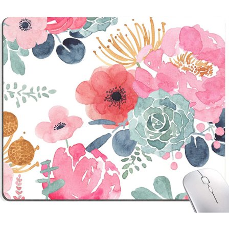Musematte, Premium-teksturert musematte, Sklisikker gummibase musematte for bærbar PC, datamaskin og PC, 9,5×7,9 tommer, Rosa Grønn Blomst