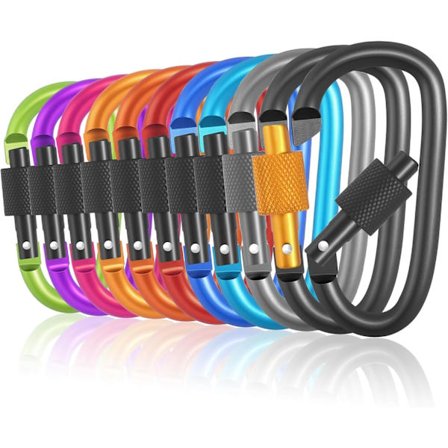 Karabinhage med skruelåg, 11 stykker, D-form, karabinhage, nøglering, multifunktionel karabinhage til arbejde, camping, vandring eller