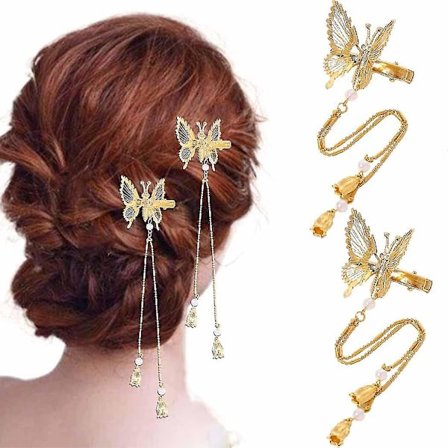2 stycken tofsar hårklämmor fjäril hårspännen guld metall moderiktiga