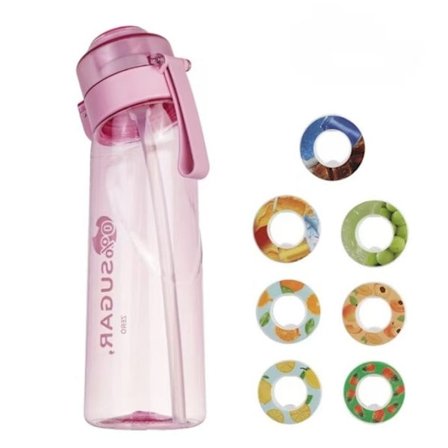 Vandflaske med smag og 7 duftkapsler, 650 ml Transparent Pink Air Water Up Cup, Camping Sport