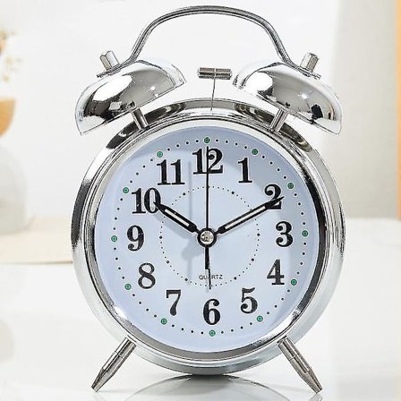 Retro Vekkerklokke, Gammeldags Nattbordsvekkerklokke med Lydløs Dobbel Klokke