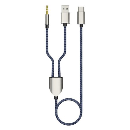 1 Split 2 Type C Til Usb A 3,5 Mm Aux Kabel Stereo Hifi Lyd Til Bilhøjttalere Blå