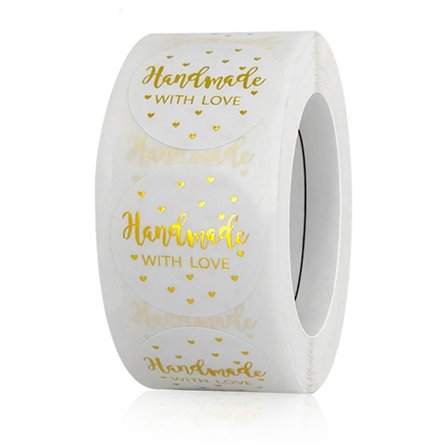 50-500pcs Golden Handmade with Love Label Stickers for Gift Card Box Package Party Wrapping Baking Food Small Business 1Inch