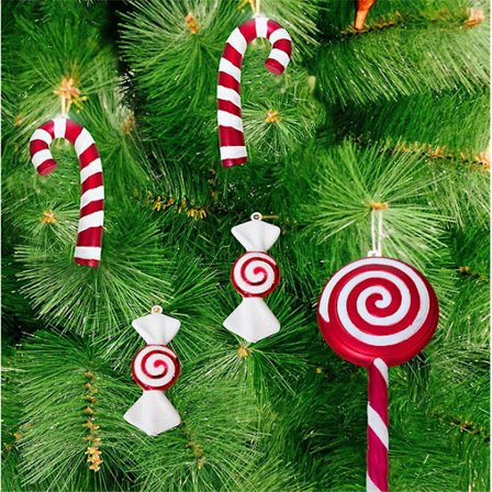 Jouluikkunakoristeet Punaiset ja valkoiset karkkitikut Yhteensopiva juhlien joulukuusen koristeluun