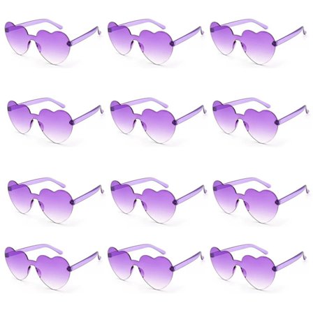 12 st kärleksfulla solglasögon i geléfärg, ramfria hjärtformade englasögon, bländande färgade glasögon (12 i en OPP-påse)