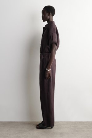 COS Lniane Spodnie Z Nogawkami Typu Barrel I Paskiem in Czerwony