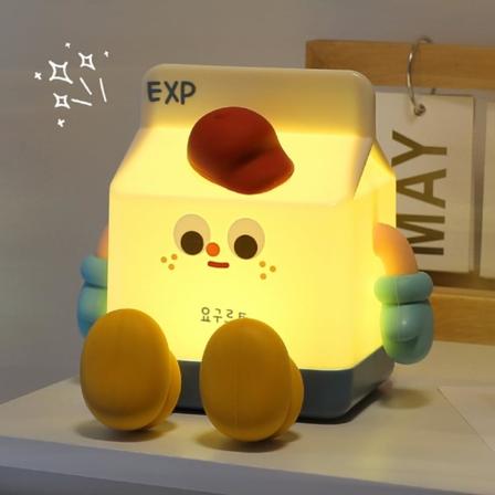 Søt melkekartong nattlys for barn, LED-lampe med oppladbar silikonmelkbokslampe for Kawaii romdekor, bursdags julegaver for gutter, jenter og voksne
