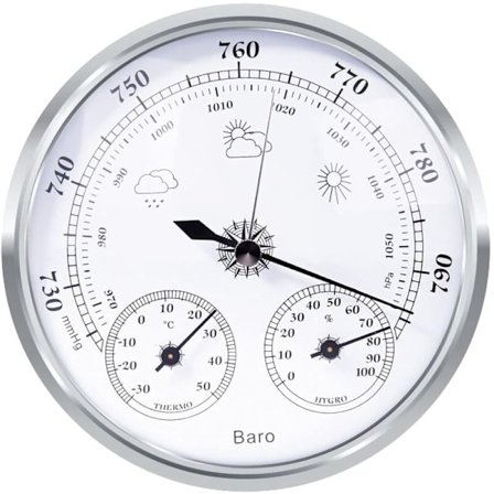 Analog vejrstation - Analog vejrstation til indendørs og udendørs brug - Bestående af barometer, termometer og hygrometer (Sølv, 128mm)