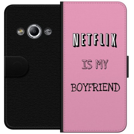 Yhteensopiva Lompakkokotelo Samsung Galaxy Xcover 3 Minimaalinen typografinen suunnittelu tekstillä "Netflix Is My Boyfriend" vaaleanpunaisella taust