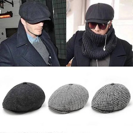 Peaky Blinders Hat Newsboy Flat Cap Herringbone Tweed Uld Baker Boy Gatsby - L5860cm Grå