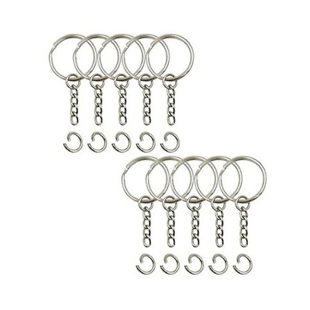 1 tomme/25 mm åpen nøkkelring med kjede, sølvfarget nøkkelring, nøkkelringdeler, åpen crossover-ring og kobling. 10 stk.