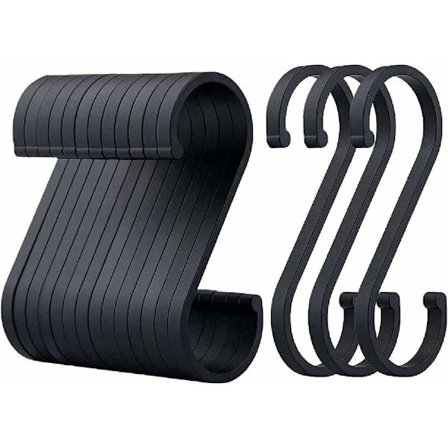 Pakke med 20 S-formede kroge, sorte S-kroge rumaluminiums kroge, slagterkroge, sorte S-kroge rumaluminium, til badeværelse, soveværelse, kontor, K