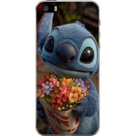 Kompatibel Mobilcover til Apple Apple iPhone SE (2016) Sød blå figur med store øjne, der holder en farverig buket i en varm og kær stil