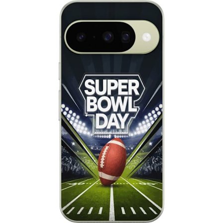 Yhteensopiva Puhelinkuori Google Pixel 10 Super Bowl Day juliste, jossa amerikkalainen jalkapallo valaistuksella varustetulla areenalla dramaattisessa