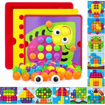 Knappe Kunst Leker - Fargelærings Mosaikk Korktavle - Pedagogisk Håndverksspill for 3-5 År Gamle - Fargerik - Sett med 1