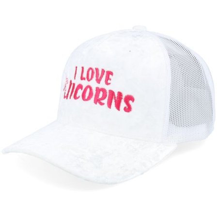 Unicorns - Vit trucker Keps - I Love Unicorns Velvet White/White A-frame Trucker @ Hatstore