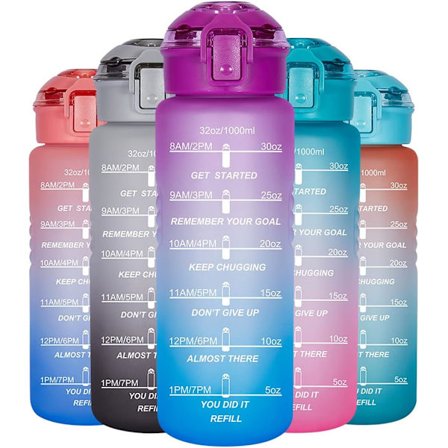 32oz vattenflaskor med tider att dricka – Vattenflaska med tidsmarkör och avtagbar sil Vatten BPA-fri och läcksäker