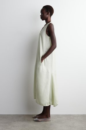 COS Femme Robe Longue À Ourlet Élastiqué En Lin in Vert