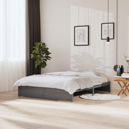 Vidaxl Sängram Grå Massivt Trä 150x200 Cm Grå