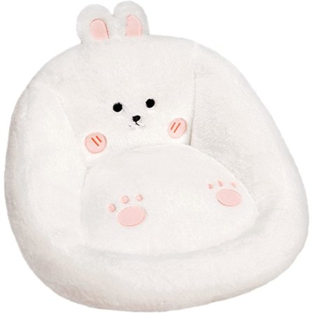 Sød plys sædehynde 55x40cm, dyreformet stolpude med rygstøtte, blød gulvpude, puder (hvid kanin)