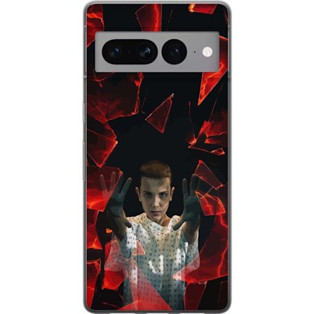 Yhteensopiva Puhelinkuori Google Pixel 7 Pro Yliluonnollinen tyttö, jolla on telekineettisiä voimia ja leijailevia punaisia lasipaloja dramaattisess