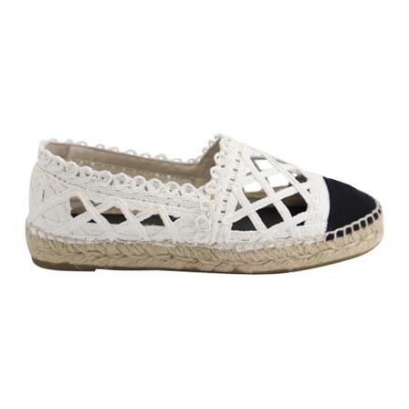 Chanel Vintage Pre-owned Grosgrain CC Espadrilles in Canvas , Wit , Dames , Maat: 37 EU