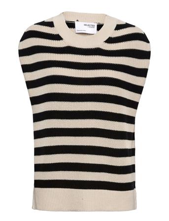 Slfpalma Knit Vest O-Neck Stripe W Beige Selected Femme