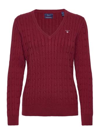 Stretch Cotton Cable V-Neck Pullover Burgunder GANT*Betinget Tilbud