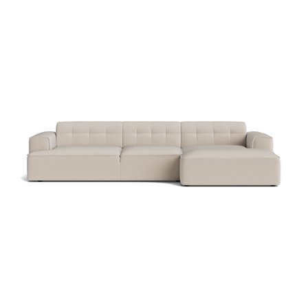 Marbella XL Chaiselongue-Sofa, rechts in Lisboa Beige, modernes Design mit geripptem Cord-Muster, großzügige Sitzfläche, 75cm Höhe, bequem.