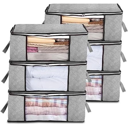 6-pack (grå) hopfällbara klädförvaringsväskor med genomskinligt fönster, R