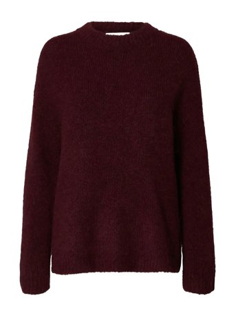 Slfgabriella Ls Knit New O-Neck Noos Burgundy Selected